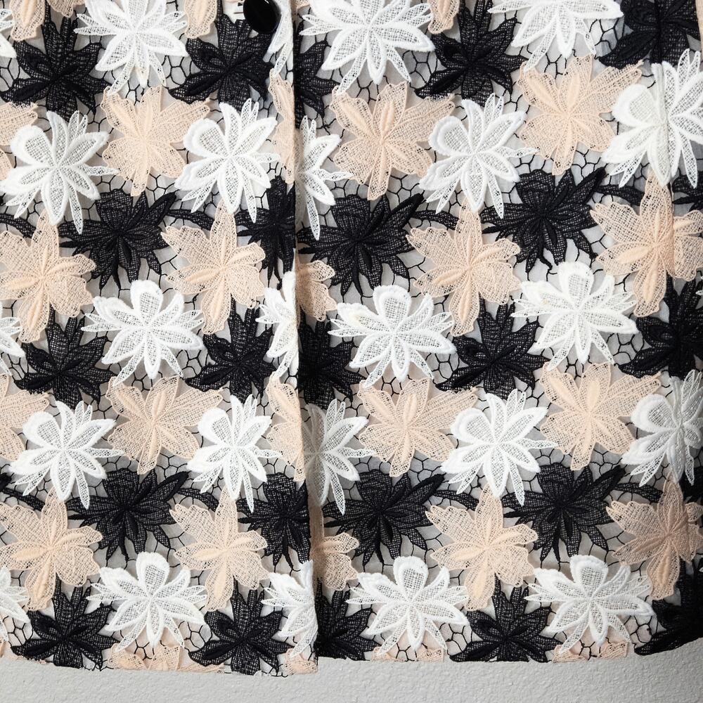 Kate Spade Floral Print Trench Coat Black Cream Size L Modern Classic - Picture 5 of 10